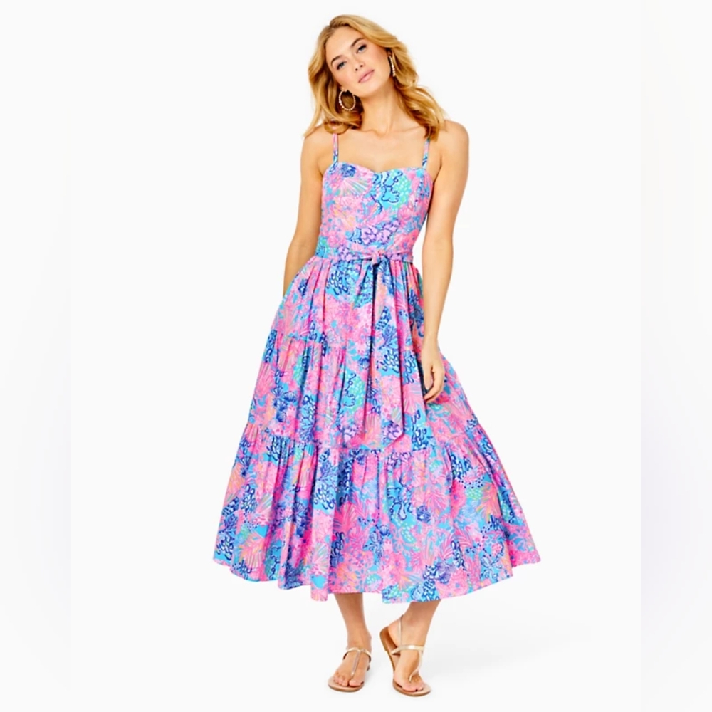 Lilly Pulitzer Edith Midi Dress- size 14 Splendor in the Sand
